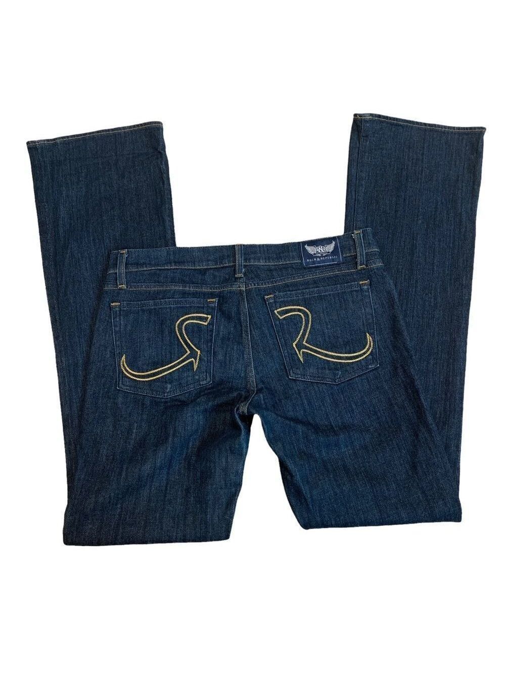 Rock & republic dark wash denim jeans Sz 30 western stampede rodeo